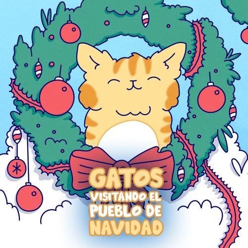 Gatos visitando el pueblo de Navidad