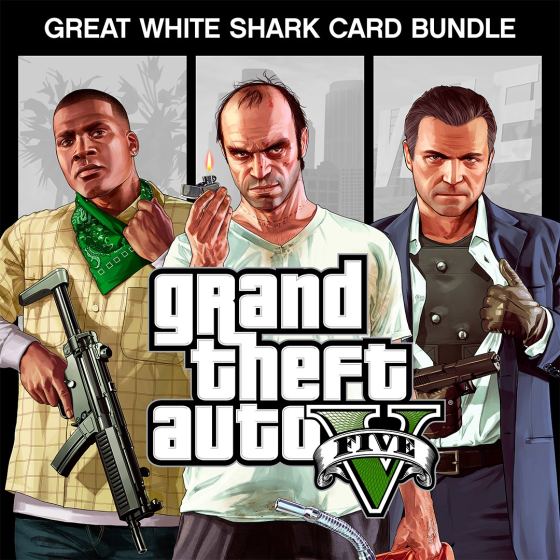 Lote de Grand Theft Auto V y tarjeta Gran tiburón blanco